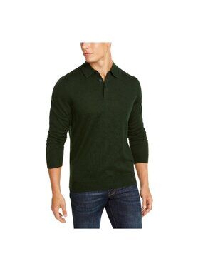 Club Room Mens Merino Wool Blend Polo Pullover Sweater Size XL Green
